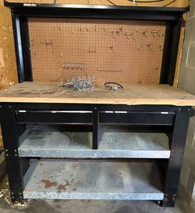 Stack-On Steel Workbench with Pegboard Back - 54W x 23D x 66H, 37in Work Surface, 2 Drawers