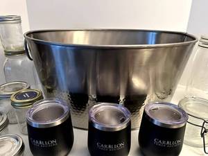 Wine Thermal Glasses - CanningJelly Jars - Vintage Clear Cracker Jar - Large Metal Tub