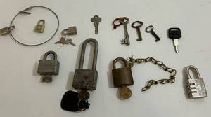 Vintage Lot of Padlocks & Keys Including a Honda Motorcycle Key & American & Master Padlocks with Working Keys, Skeleton Keys & More