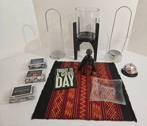 3 Glass & Metal Lanterns, Lady Sculpture, A Good Day Sign & Magnetic Poetry Kits