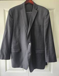 Calvin Klein Wool Blazer - 100% Wool, Dark Gray, Mens 2-Button Front