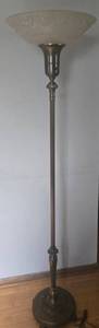 Antique Bronze Floor Lamp with Frosted Floral Glass Shade