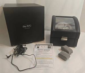 Bey-Berk Watch Winder - Genuine Leather, Glass Top, Holds 2 Watches