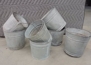 7 GALVANIZED BUCKETS WITH HOLES IN THE BOTTOM