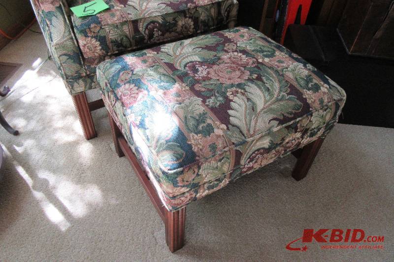 lot 5 image: High Back overstuffed Chair and Ottoman