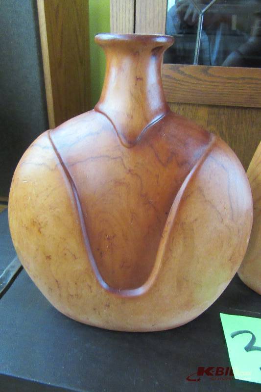 lot 30 image: 2 wood grain painted pottery bottles