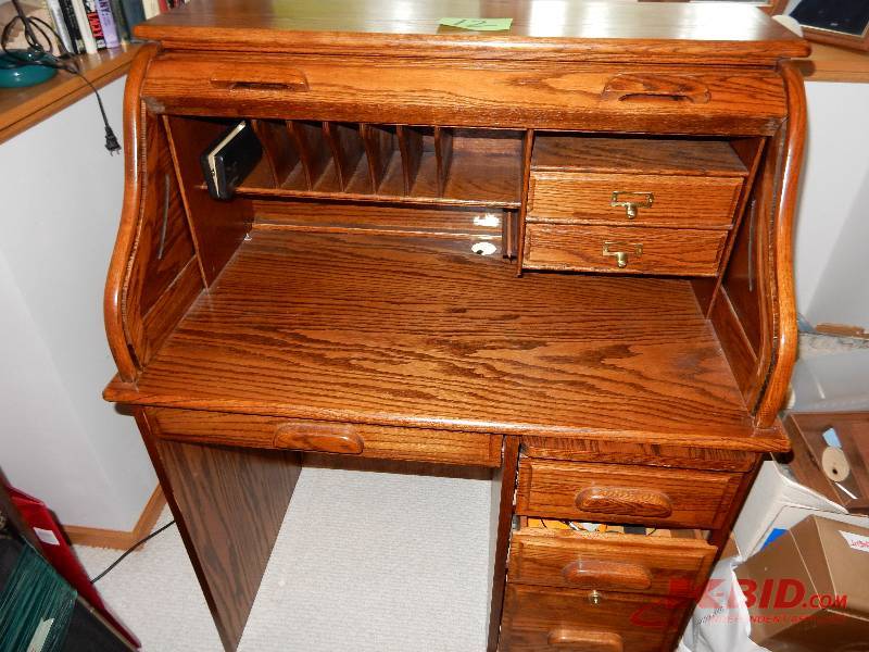 lot 12 image: Oak Roll top Desk