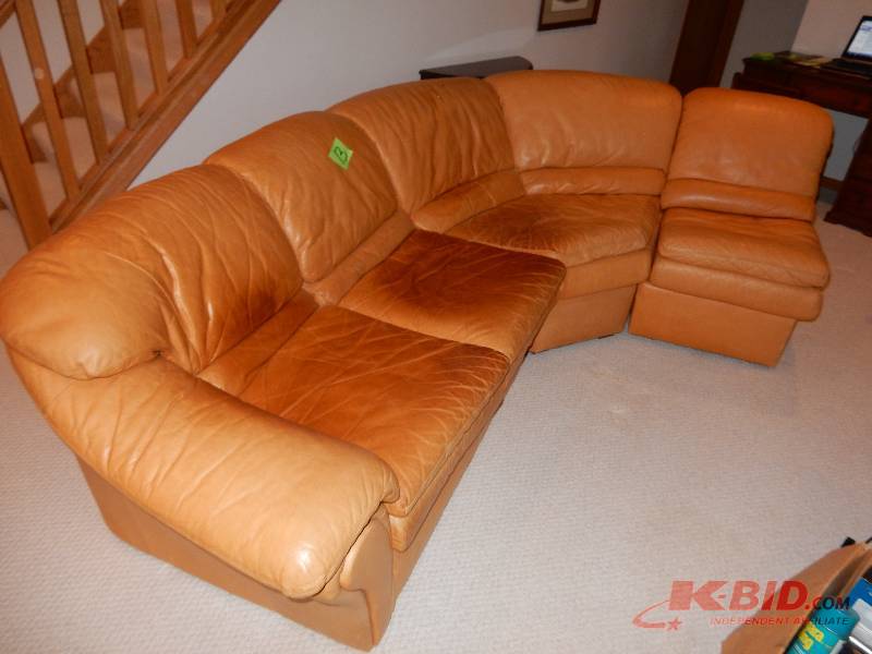 lot 13 image: Light brown Leather Sectional Couch system