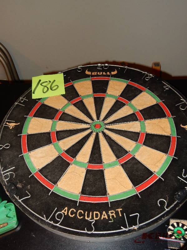 lot 186 image: BULL ACCUDART, Old Fashion Dart Board and Darts