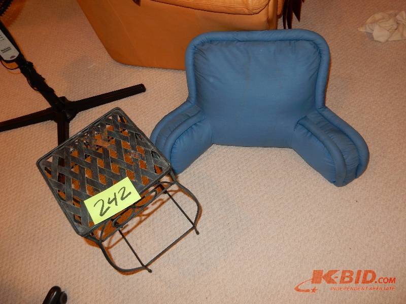 lot 242 image: Sitting pillow for bed, small metal stand