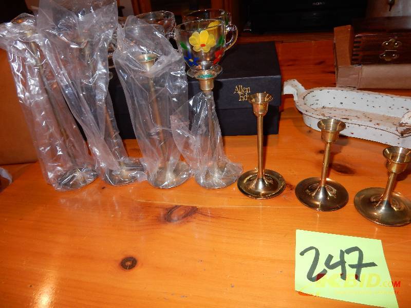 lot 247 image: Brass Candle holders, Heavy Bird Bath Trough, Rock Collection