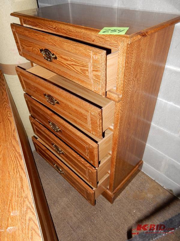 lot 254 image: Tall Dresser, Simulate Oak Finish. .Matches lot 253