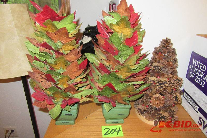 lot 204 image: 2, red and green decorative trees made with leaves