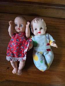 Two Vintage Baby Dolls Red and Blue Clothing