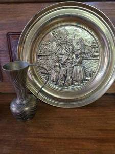 Brass Vintage Featuring a Dutch Scene- 70s Sarna Brass Pitcher