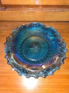 Vintage Indian Glass Blue Carnival Glass Plate