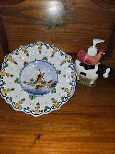 Collector Windmill Plate and Cow with Chicken Soap Pump