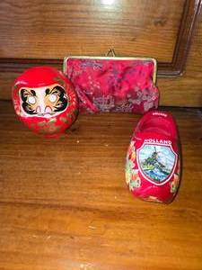 Red Clutch Purse, Red Luck Chinese Decor and Red Clog