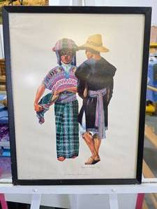Framed Vintage Lithograph from the Trajes de Guatemala Series by Artist Frederick Crocker Jr.