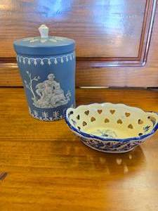 Blue and White Canister and Dish