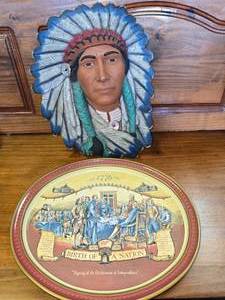 Indian Face Sculpture and Tin Plate