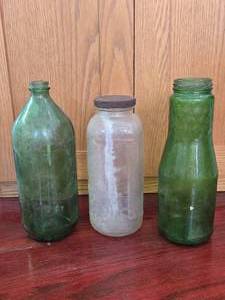 3 Very Old Bottles 2 Green 1 Clear