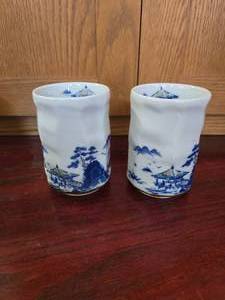 Japanese Blue and White Ceramic Sake Tumblers