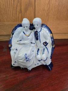 Vintage Blue and White Porcelain Figurine Courting Couple