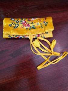 Yellow Silk Embroidered Jewelry Roll