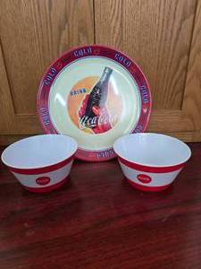 2 Coke Ice Cream Bowls and Coke Plate