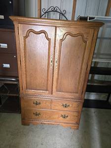 Wooden Armoire with Shelving and Drawers