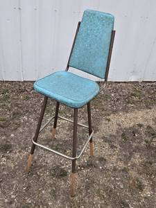 Retro Bar Stool with Blue Upholstery