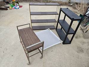 Metal and Plastic Shelving Units and Rolling Cart with Accessories
