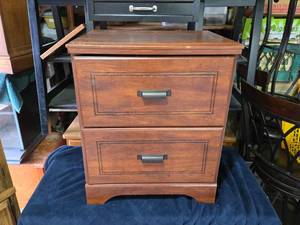 Two-Drawer Wooden Cabinet with Metal Pulls
