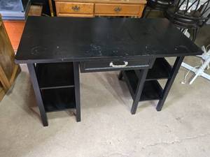 Black Wooden Desk with Shelving and Drawer