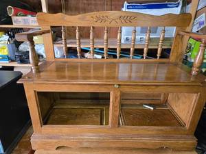 Oak Wood Hall Tree Bench with Storage - Front inserts need to be reattached