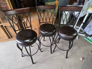 Set of 3 Metal Frame Bar Stools with Padded Seats