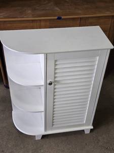 White Bathroom Storage Cabinet with Shelves and Shutter Door
