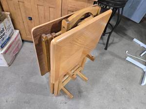 Pair Wooden Folding TV Tray Tables with Stand