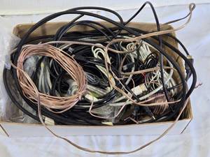 Assorted Audio, Video, and Computer Cables including HDMI, USB, and Speaker Wires
