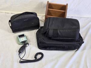 iPod Nano 8GB with Philips Charger, Black Bags, and Wooden Organizer