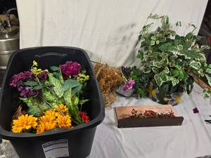 Assorted Artificial Plants and Home Decor Items