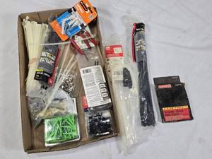Lot of Gardner Bender Cable Ties and Craftsman StapleBrad Nail Pack with Assorted Hand Tools and Hardware Items