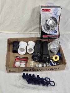 Delta Showerhead, Plumbing Fittings, and Accessories Lot including Valves and Connectors