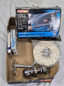 Craftsman Air CompressorInflator, Buffing Wheel, Trailer Hitch Ball, and Clamps