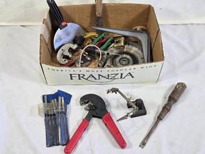 Box of Mixed Hand Tools and Hardware Parts