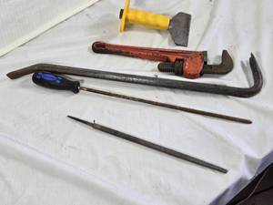 Thorsten Heavy-Duty Pipe Wrench, Crowbar, File, Chisel, and Punch Set