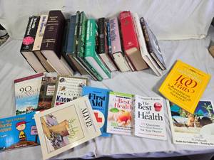 Collection of Books Including Bible Commentaries, Gardening Guides, and Health References