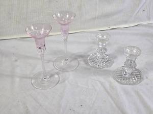 Set of Glass Candle Holders and Candlesticks