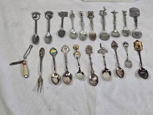 Set of Vintage Souvenir Spoons and Collectible Fork - Some Pewter